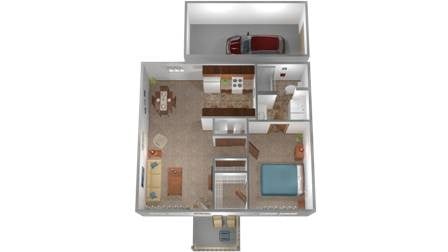 Floor plan for 1 bed, 1 bath, 700 sqft