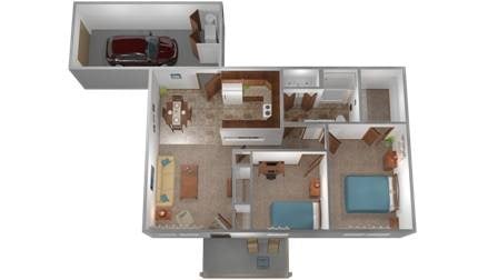 Floor plan for 2 beds, 1 bath, 900 sqft