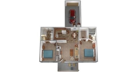 Floor plan for 2 beds, 2 baths, 925 sqft
