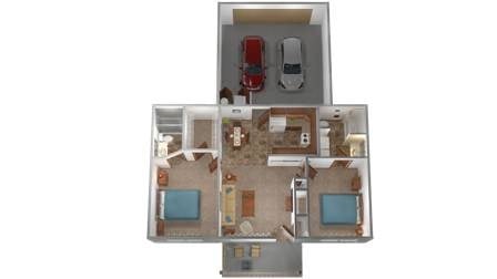 Floor plan for 2 beds, 2 baths, 925 sqft