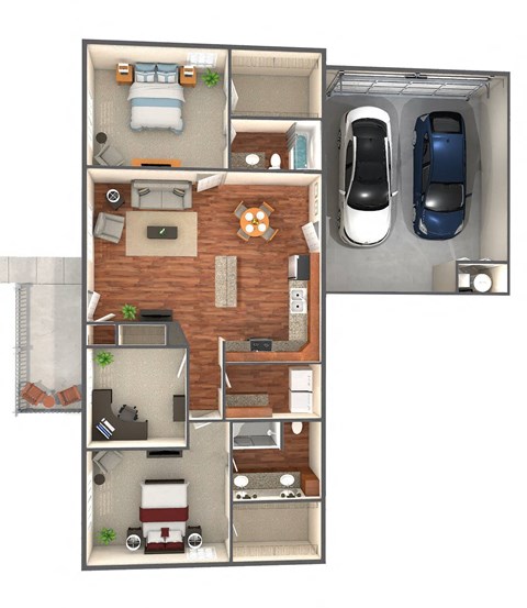Floor plan for 3 beds, 2 baths, 1365 sqft