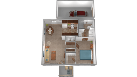 Floor plan for 1 bed, 1 bath, 700 sqft