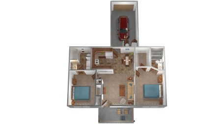 Floor plan for 2 beds, 2 baths, 925 sqft