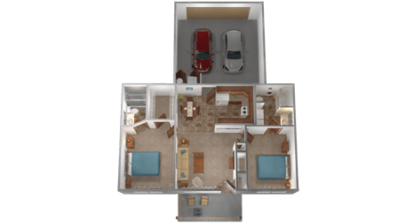Floor plan for 2 beds, 2 baths, 925 sqft