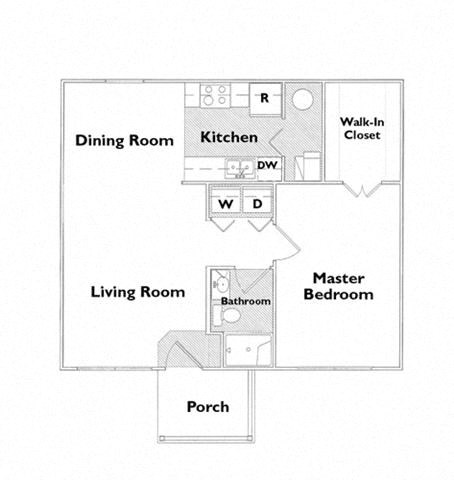 Floor plan for 1 bed, 1 bath, 700 sqft