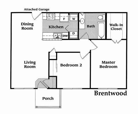 Floor plan for 2 beds, 1 bath, 900 sqft