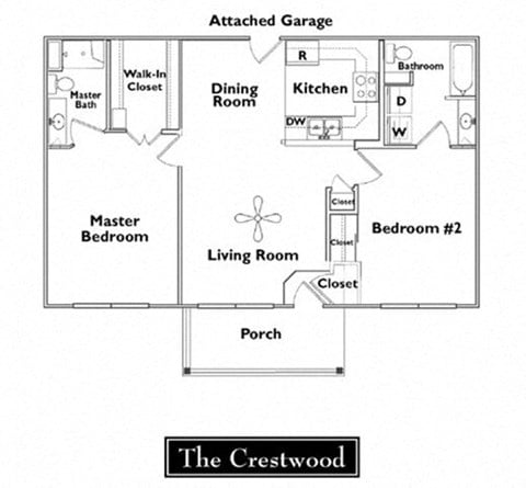 Floor plan for 2 beds, 2 baths, 925 sqft