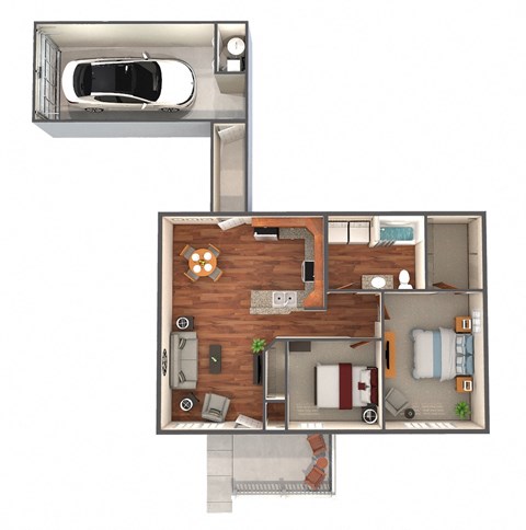 Floor plan for 2 beds, 1 bath, 925 sqft