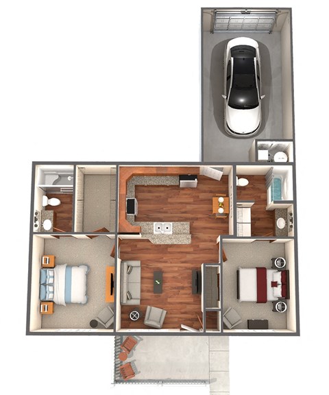 Floor plan for 2 beds, 2 baths, 925 sqft