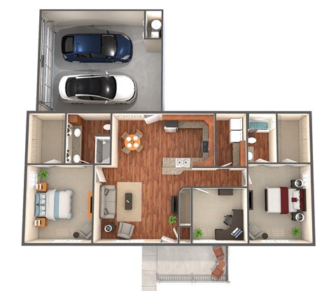 Floor plan for 3 beds, 2 baths, 1365 sqft