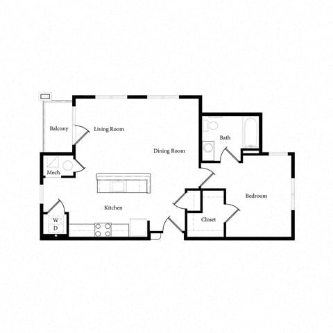 Floor plan for 1 bed, 1 bath, 749 sqft