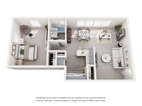 Floor plan for 1 bed, 1 bath, 574 sqft
