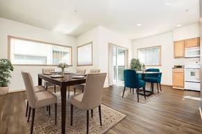 Seattle apartment for rent - A dining room with a table and chairs.