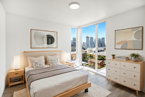 Seattle apartment for rent - Bedroom with a bed and large windows at Alt Capitol Hill.