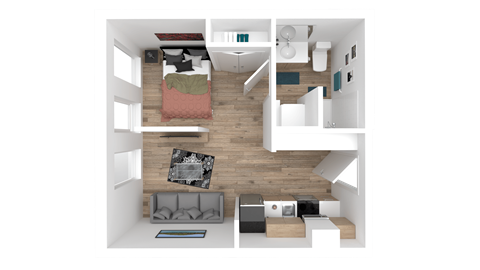 Floor plan for studio, 1 bath, 332 sqft