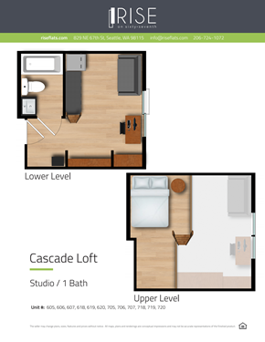 Seattle apartment for rent - a floor plan of a studio loft with a bedroom and a bathroom