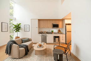 Seattle apartment for rent - A living room with a couch, chair, and a coffee table.