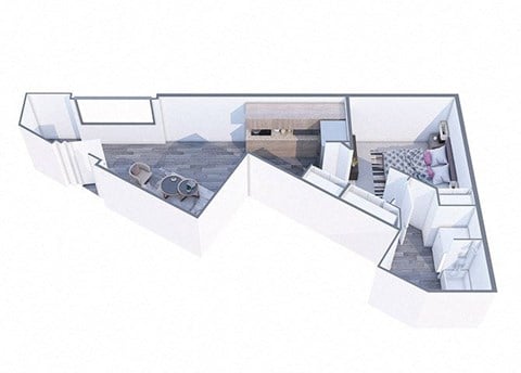 Floor plan for 1 bed, 1 bath, 751 sqft