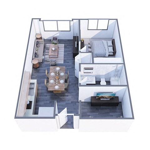 Floor plan for 1 bed, 1 bath, 712 sqft
