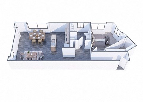 Floor plan for 1 bed, 1 bath, 952 sqft