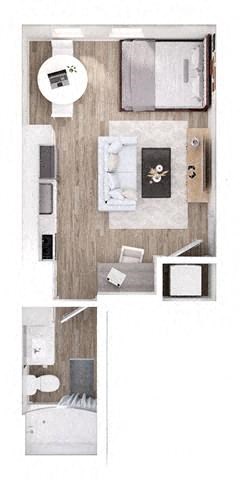 Floor plan for studio, 1 bath, 367 sqft