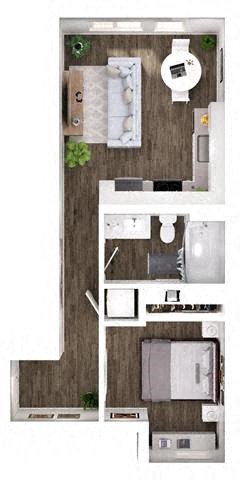Floor plan for 1 bed, 1 bath, 562 sqft