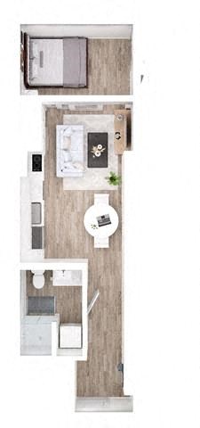Floor plan for 1 bed, 1 bath, 442 sqft