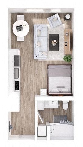 Floor plan for studio, 1 bath, 408 sqft