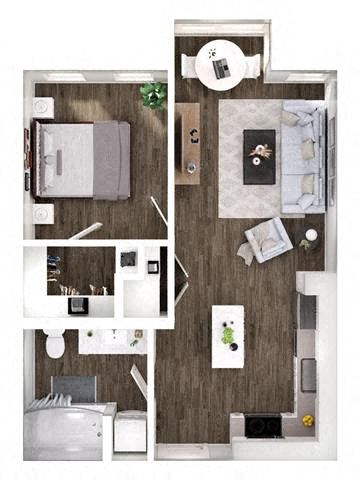 Floor plan for 1 bed, 1 bath, 562 sqft