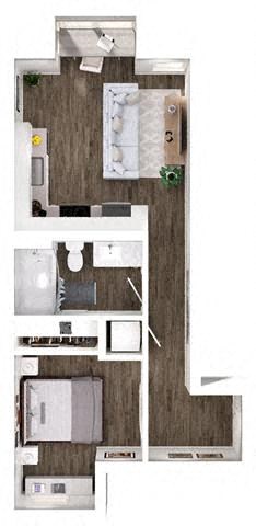 Floor plan for 1 bed, 1 bath, 547 sqft
