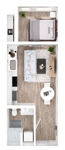 Floor plan for 1 bed, 1 bath, 428 sqft