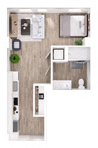 Floor plan for studio, 1 bath, 498 sqft