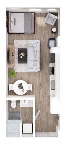 Floor plan for studio, 1 bath, 436 sqft
