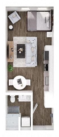 Floor plan for studio, 1 bath, 413 sqft