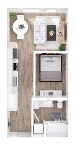 Floor plan for 1 bed, 1 bath, 424 sqft