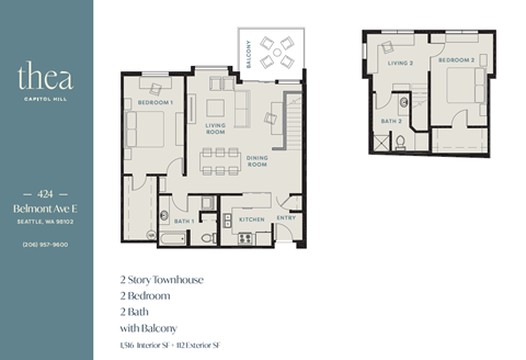 Floor plan for 2 beds, 2 baths, 1518 sqft