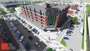 Lincoln apartment for rent - an aerial view of a parking lot with cars and a building