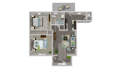 Floor plan for 2 beds, 1 bath, 1217 sqft