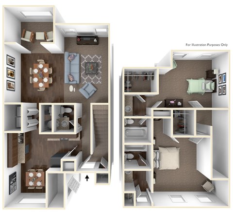 Floor plan for 2 beds, 2 baths, 1477 sqft