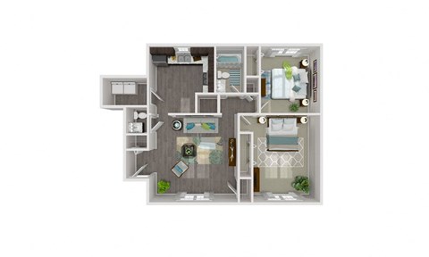 Floor plan for 2 beds, 1.5 baths, 1217 sqft