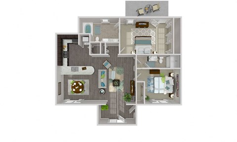 Floor plan for 2 beds, 2 baths, 1370 sqft