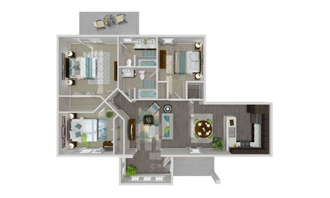 Floor plan for 3 beds, 2 baths, 1370 sqft