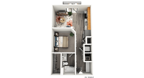 Floor plan for 1 bed, 1 bath, 558 sqft