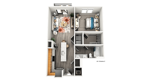 Floor plan for 1 bed, 1 bath, 769 sqft