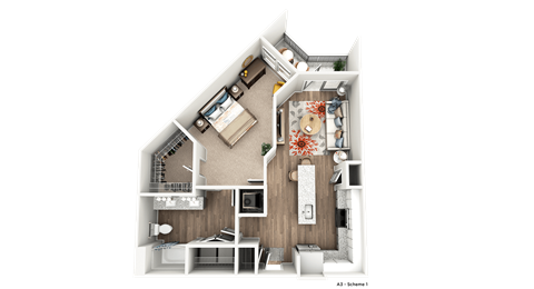 Floor plan for 1 bed, 1 bath, 779 sqft