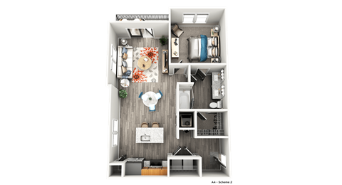 Floor plan for 1 bed, 1 bath, 827 sqft