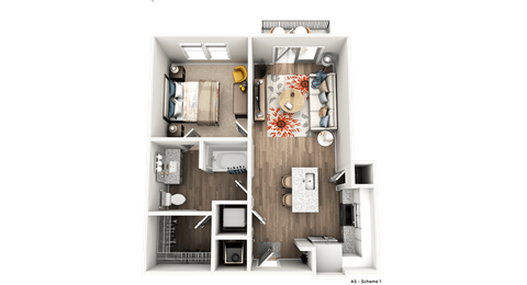 Floor plan for 1 bed, 1 bath, 663 sqft