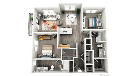Floor plan for 2 beds, 2 baths, 1128 sqft
