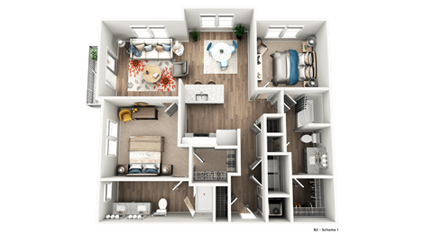 Floor plan for 2 beds, 2 baths, 1145 sqft