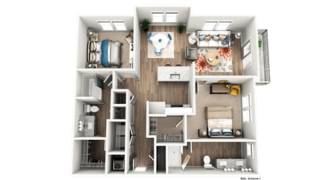 Floor plan for 2 beds, 2 baths, 1145 sqft